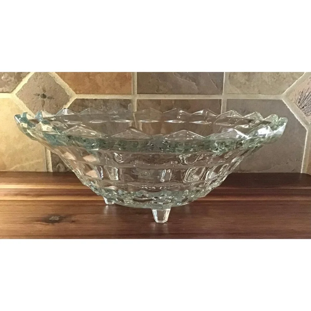 VTG Indiana Glass Whitehall‎ Pattern Cubist Glass Footed Bowl Sawtooth 10